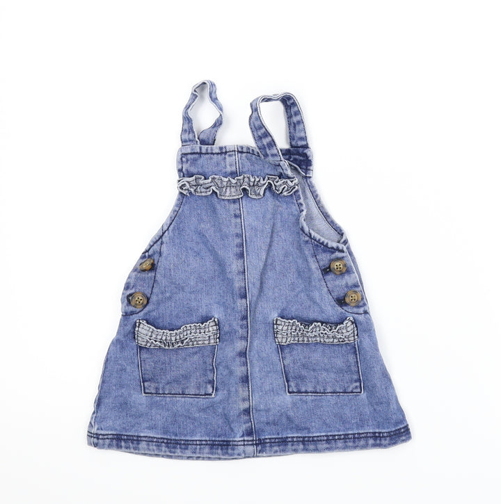 Matalan Girls Blue Denim Pinafore/Dungaree Dress Size 9-12 Months