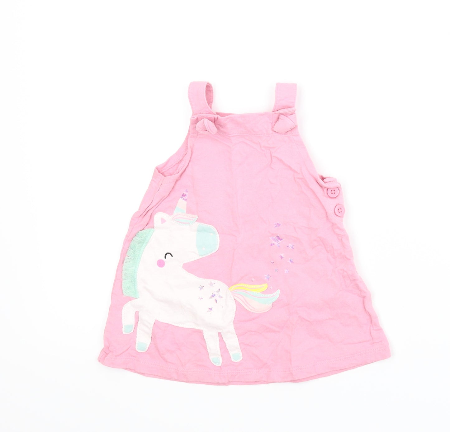 TU Girls Pink Animal Print  Pinafore/Dungaree Dress  Size 6-9 Months