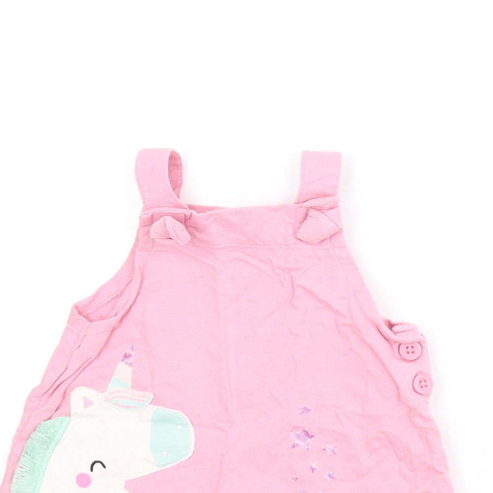 TU Girls Pink Animal Print  Pinafore/Dungaree Dress  Size 6-9 Months