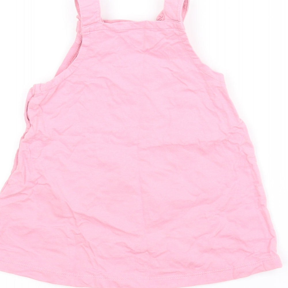 TU Girls Pink Animal Print  Pinafore/Dungaree Dress  Size 6-9 Months