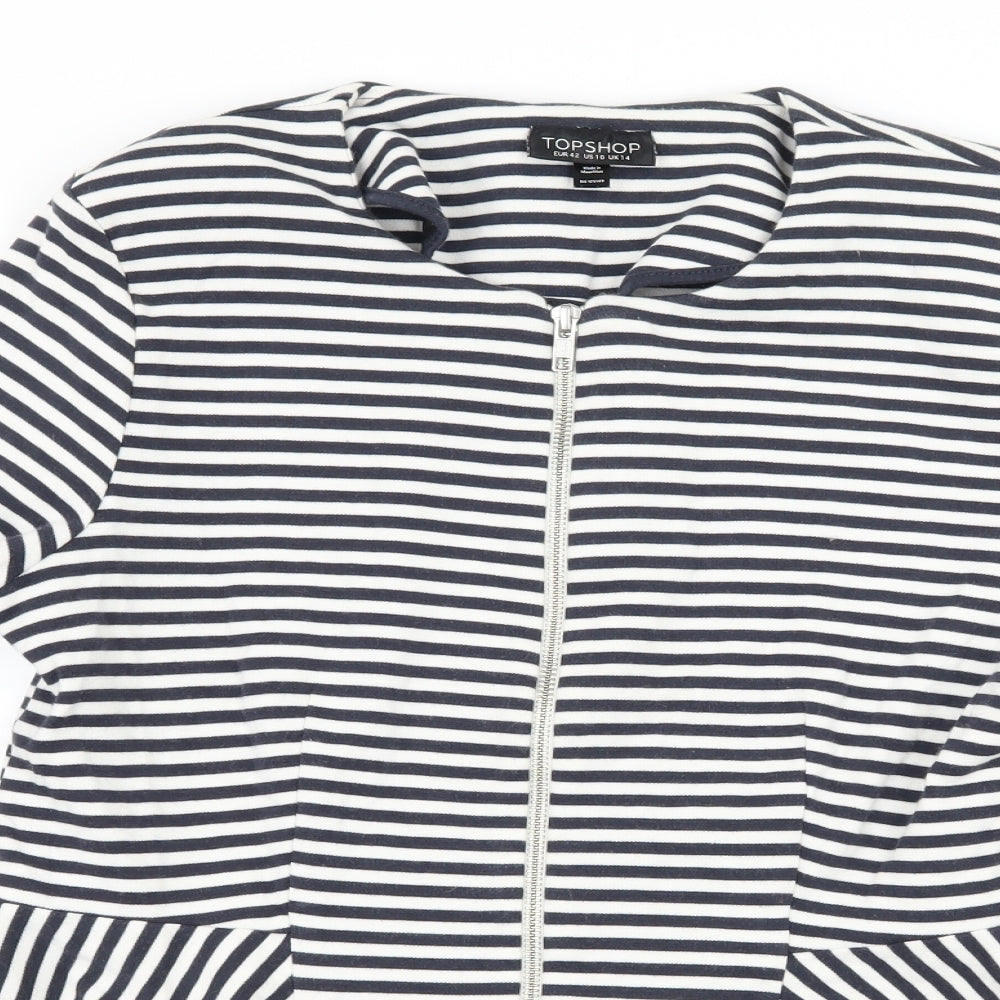 Topshop Womens Blue Striped Jersey Jacket  Size 14