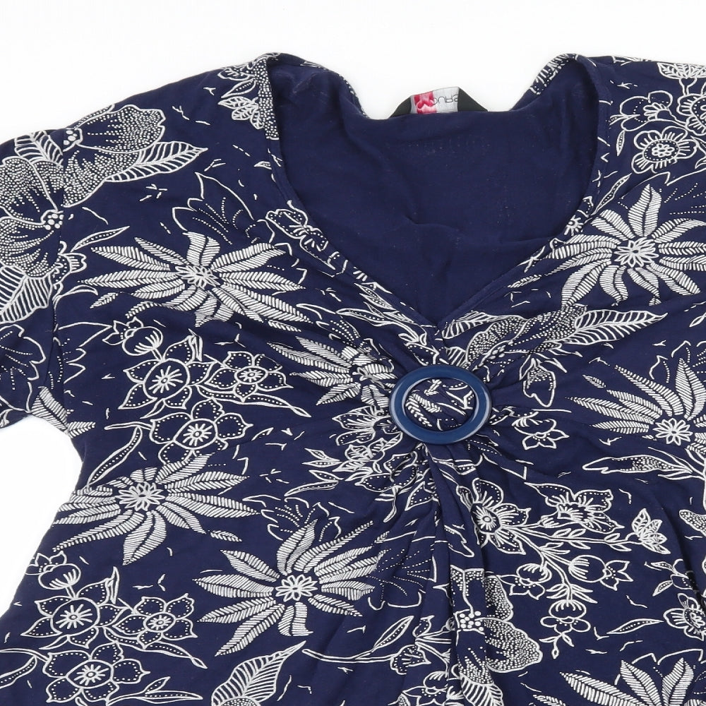 Yours Womens Blue Geometric Jersey Basic T-Shirt Size 22