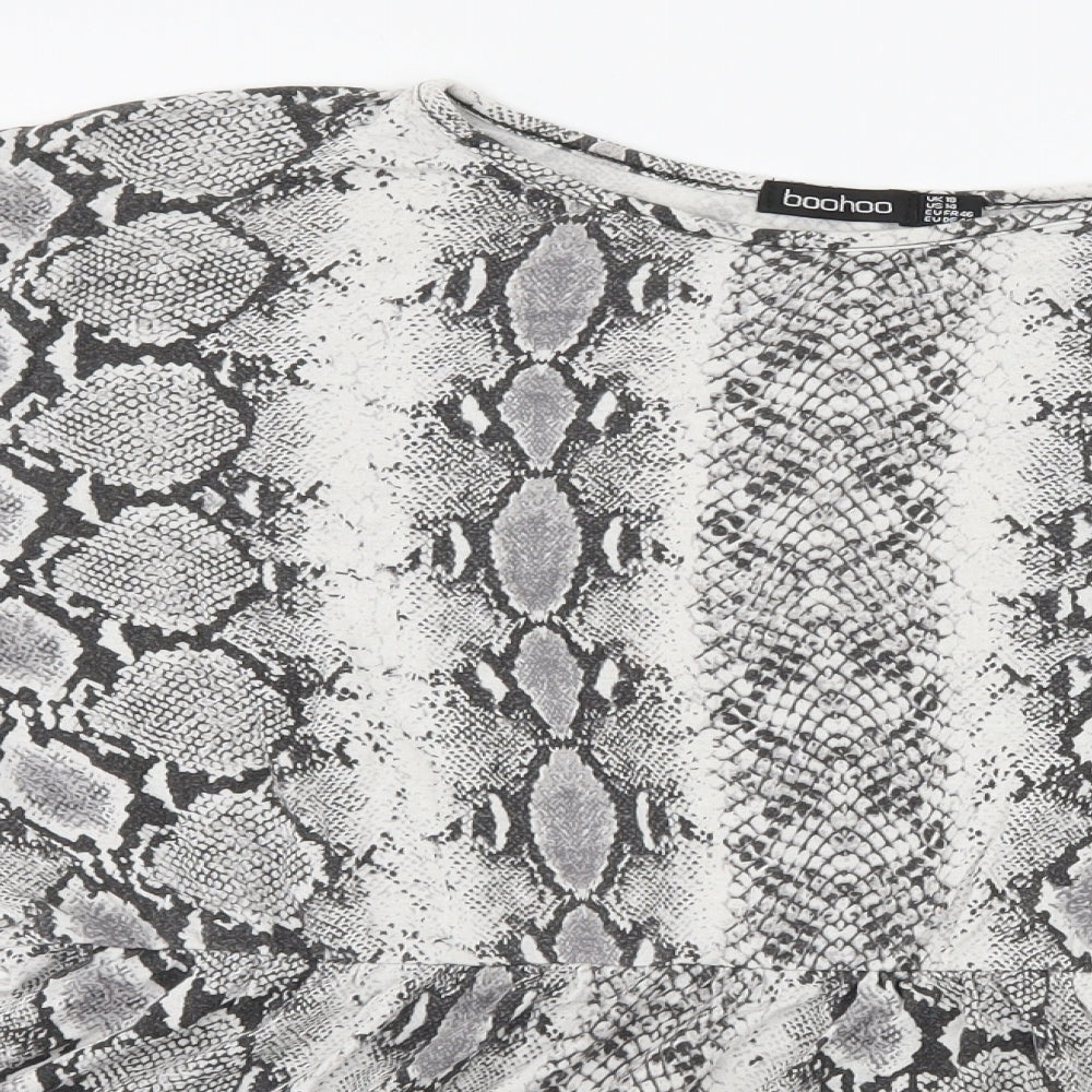 Boohoo Womens Grey Animal Print Jersey Basic T-Shirt Size 18