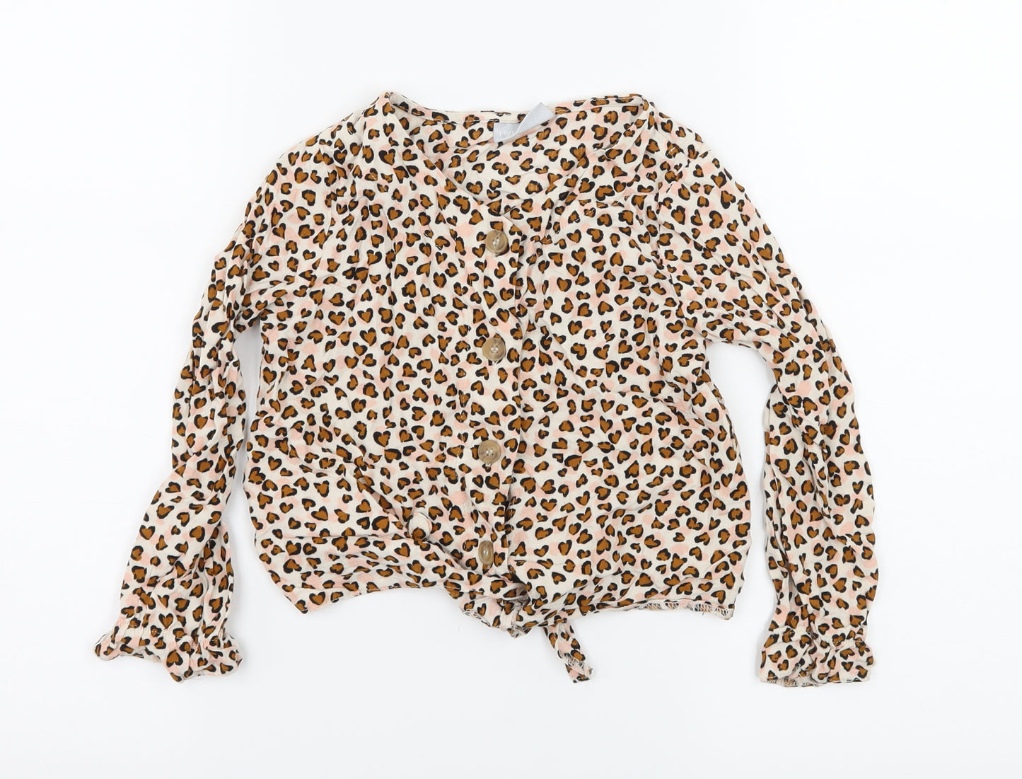 Matalan Girls Beige Animal Print  Basic Blouse Size 7 Years
