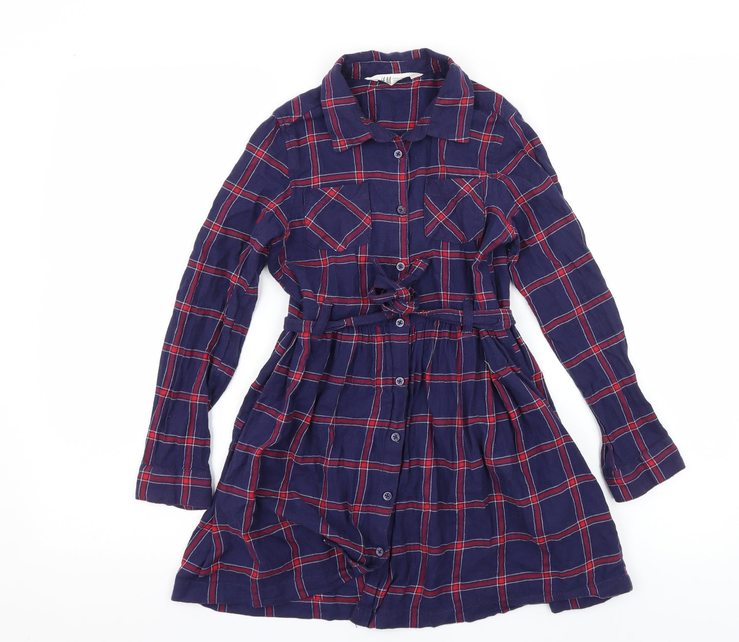 H&M Girls Blue Check  Shirt Dress  Size 9 Years