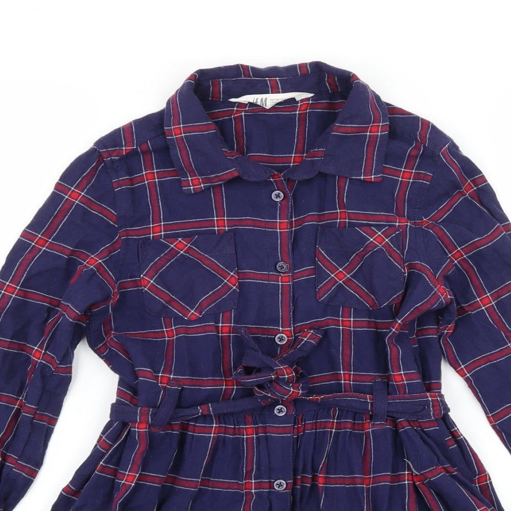 H&M Girls Blue Check  Shirt Dress  Size 9 Years