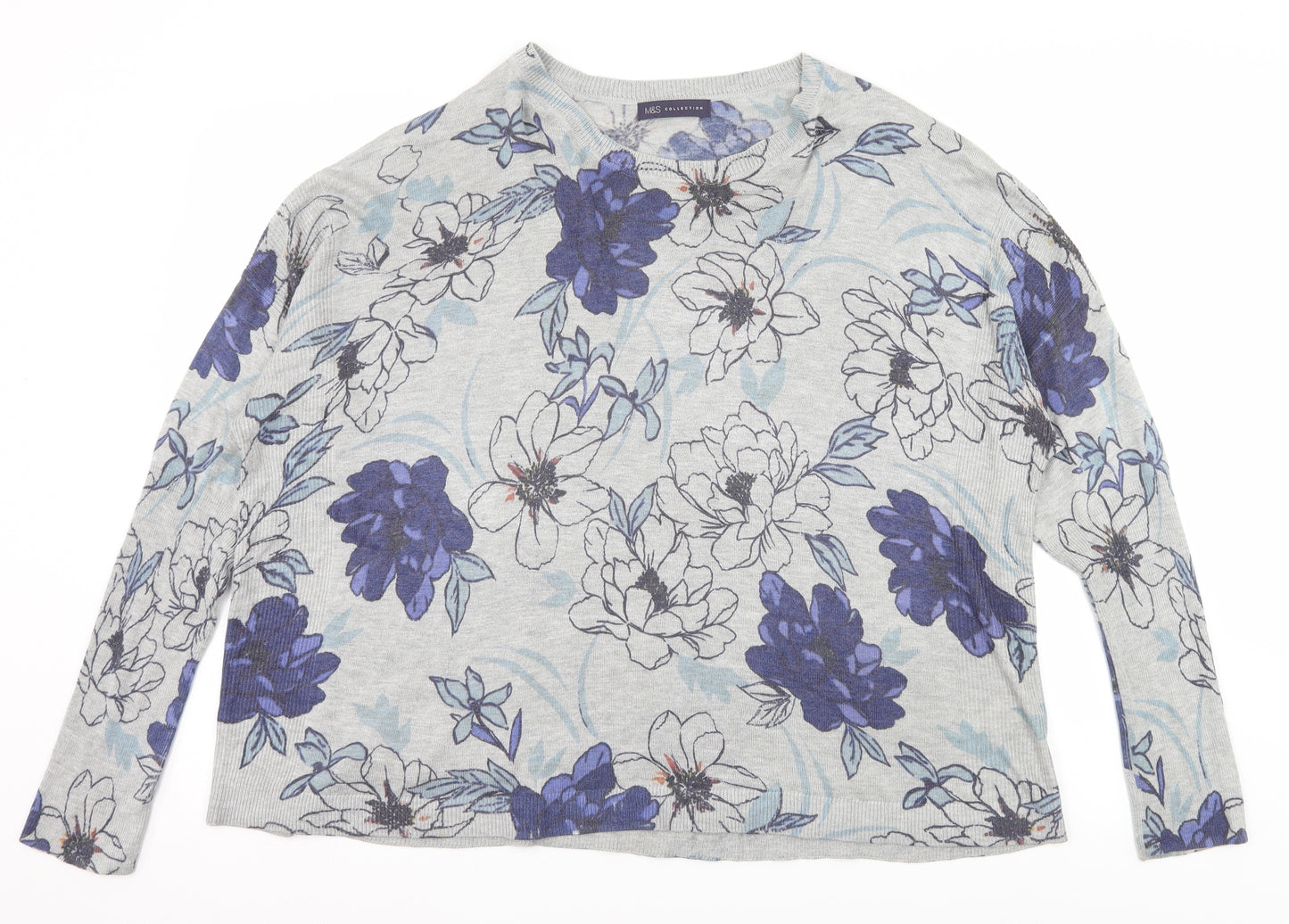 Marks and Spencer Womens Grey Floral Knit Pullover Jumper Size 24