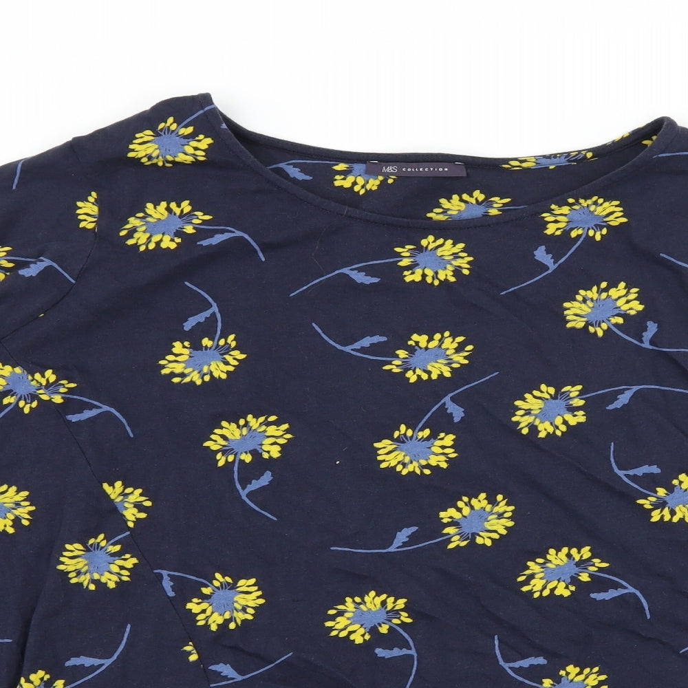 Marks and Spencer Womens Blue Floral Jersey Basic T-Shirt Size 24