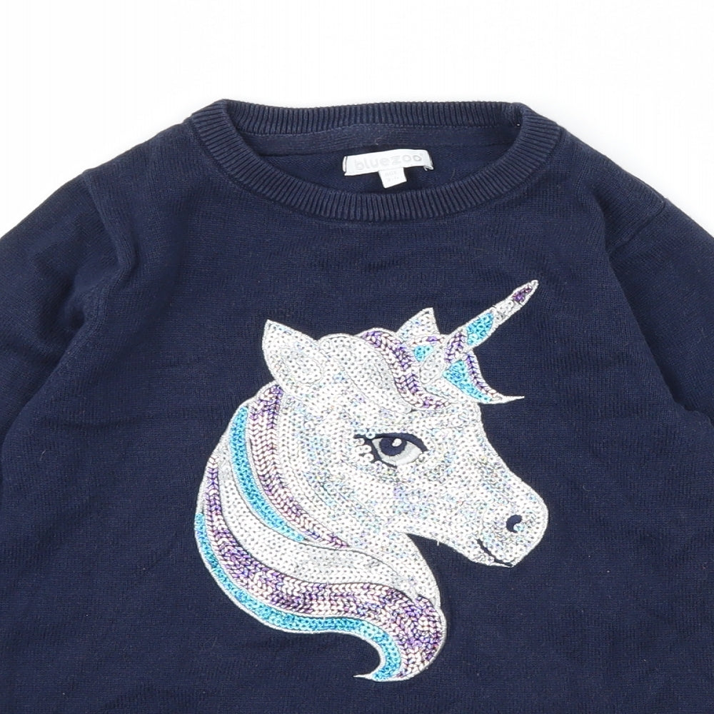 Bluezoo Girls Blue  Knit Jumper Dress  Size 3-4 Years  - Unicorn