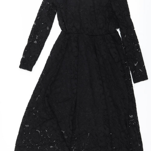 Preworn Womens Black  Lace Skater Dress  Size S