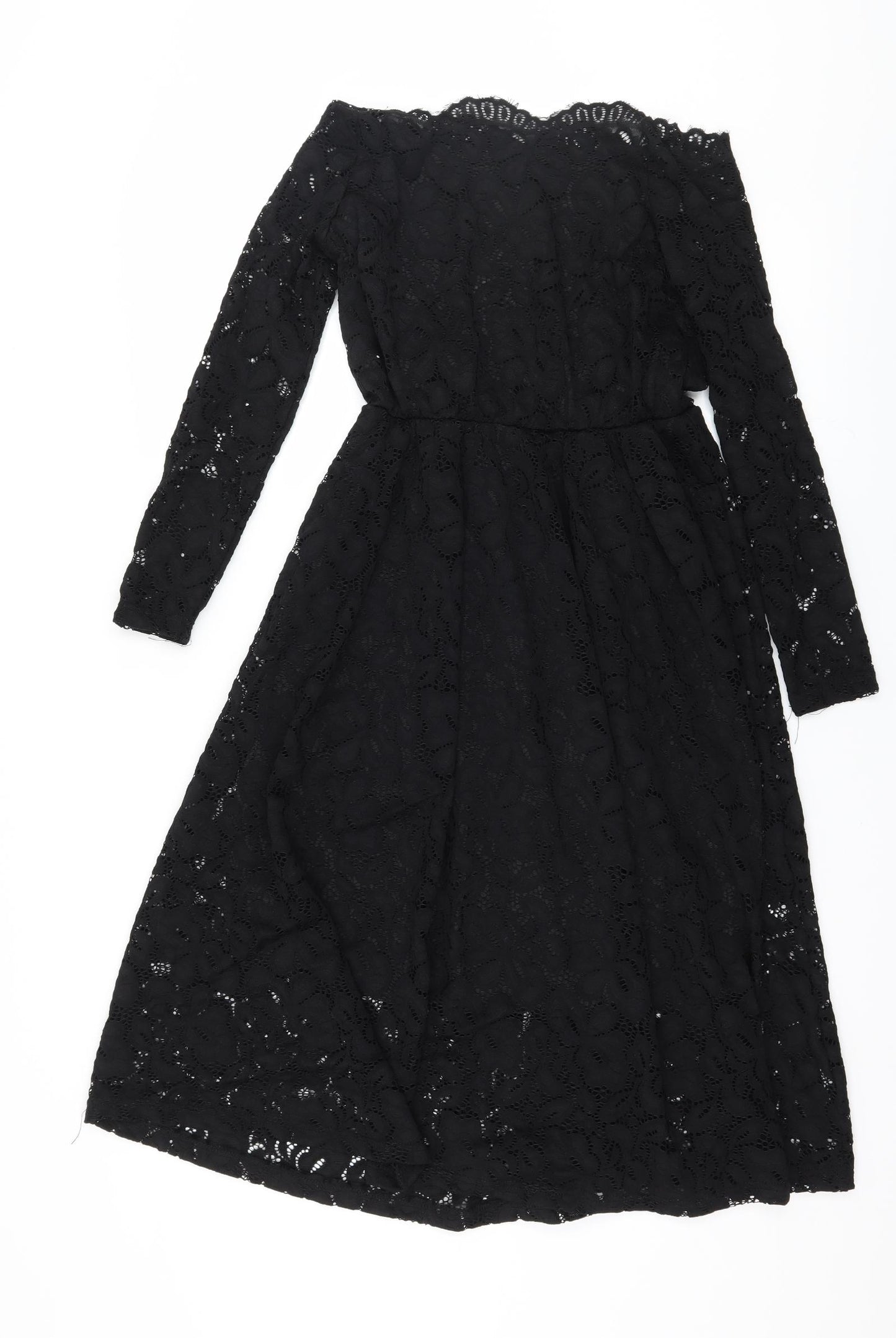 Preworn Womens Black  Lace Skater Dress  Size S