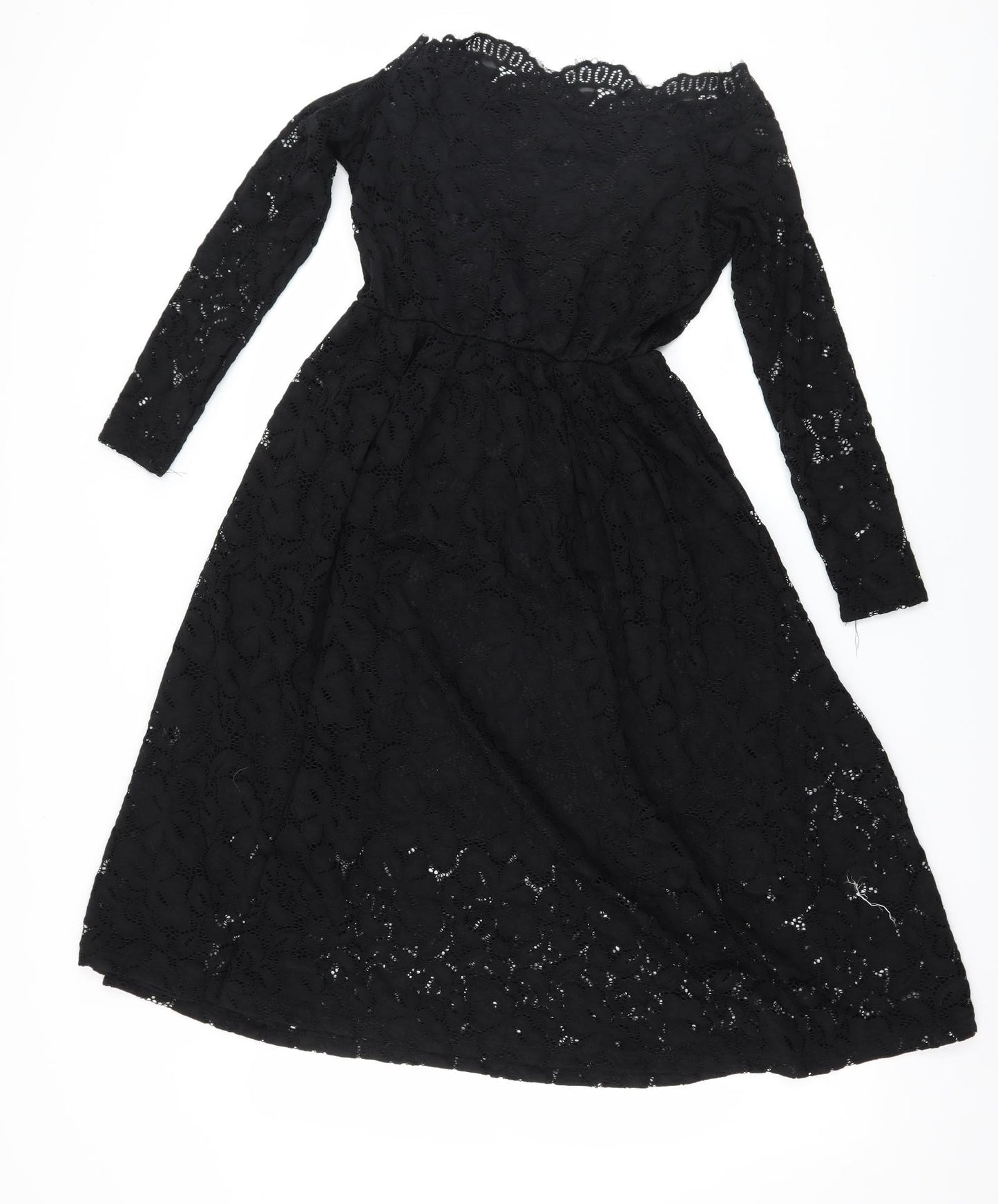 Preworn Womens Black  Lace Skater Dress  Size S