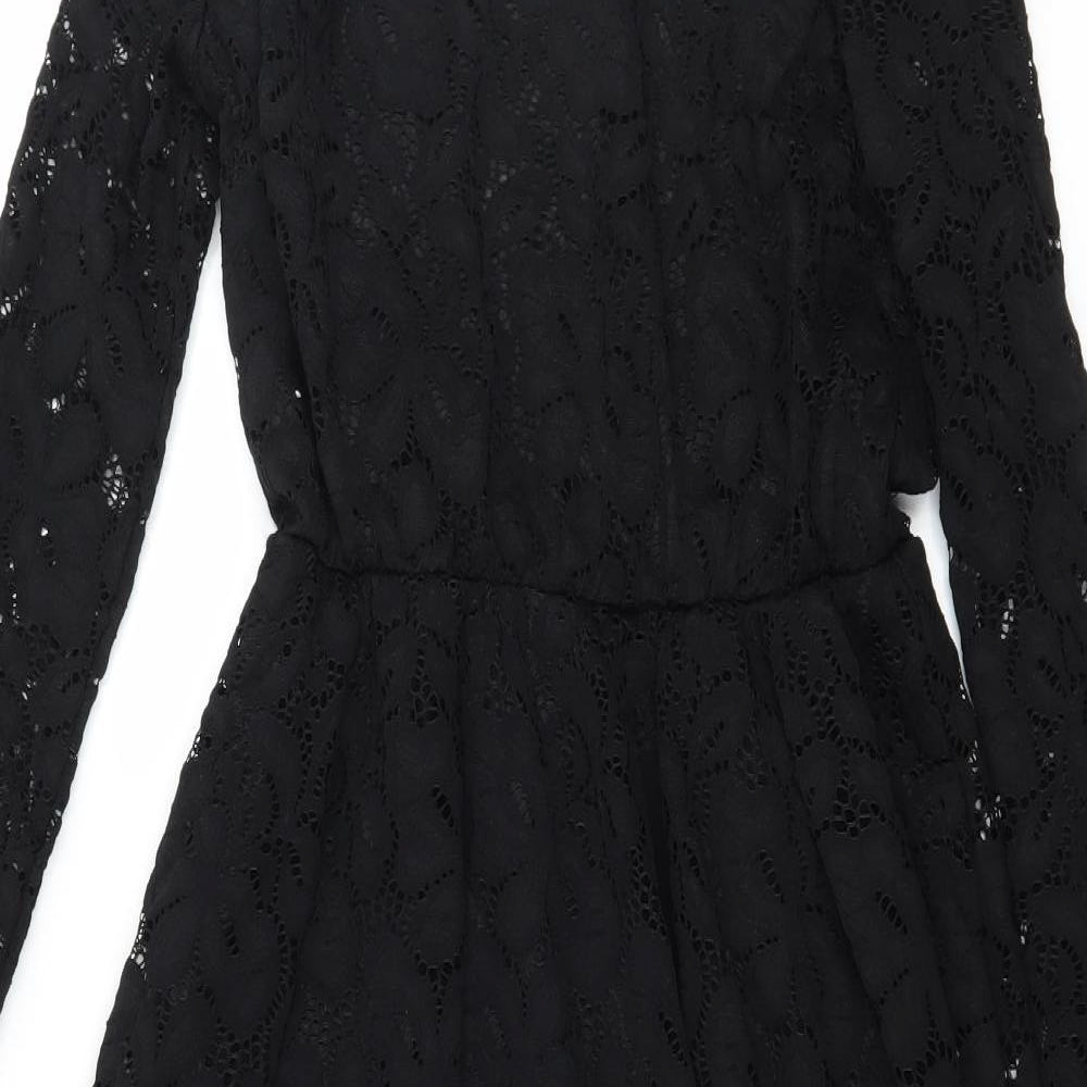 Preworn Womens Black  Lace Skater Dress  Size S