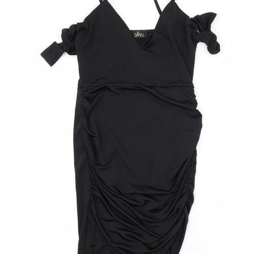 Diva Womens Black   Slip Dress  Size 6  - Ruched