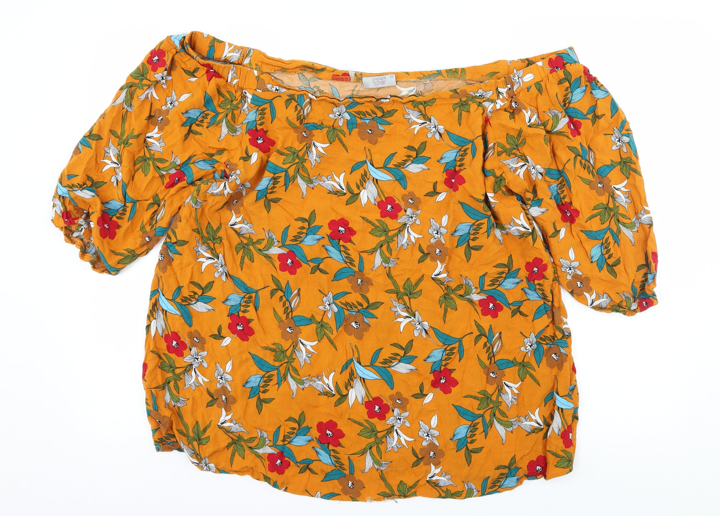 Papaya Womens Orange Floral  Basic Blouse Size 22
