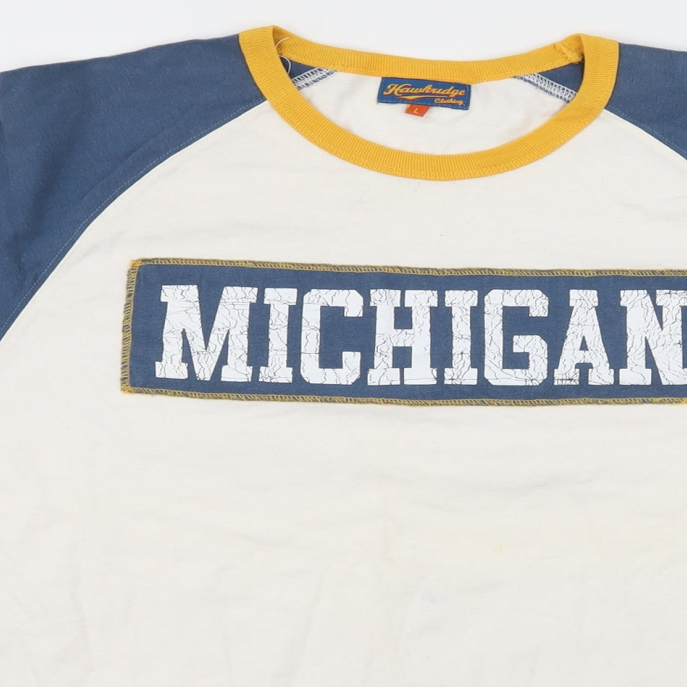 Hawkudge Mens White  Jersey  T-Shirt Size L  - Michigan