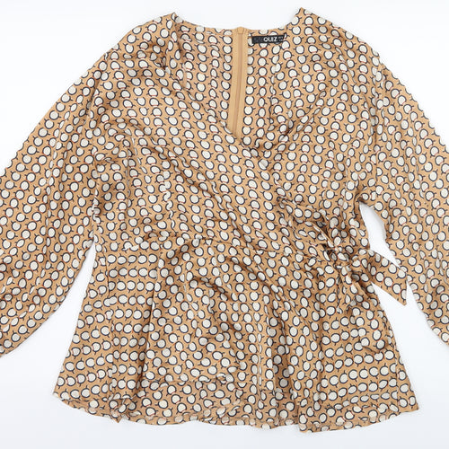 Quiz Womens Beige Polka Dot  Basic Blouse Size 18