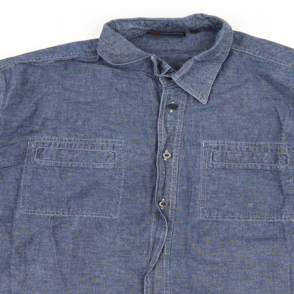 Richard chang Mens Blue  Denim  Button-Up Size M