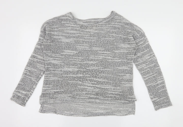 New Look Womens Grey Striped Knit Pullover Jumper Size 10