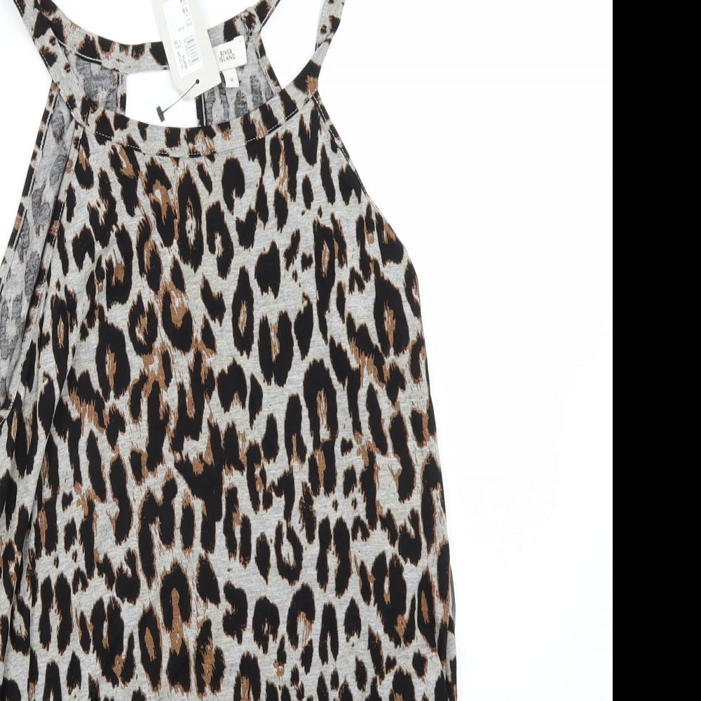 Riverisland Womens Grey Animal Print  Basic T-Shirt Size 18