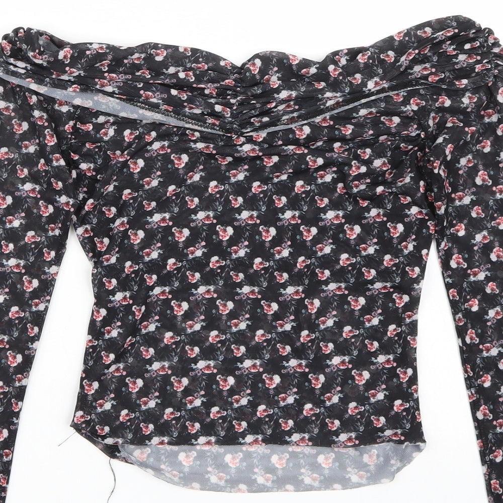 Missguided Womens Black Floral  Basic T-Shirt Size XS