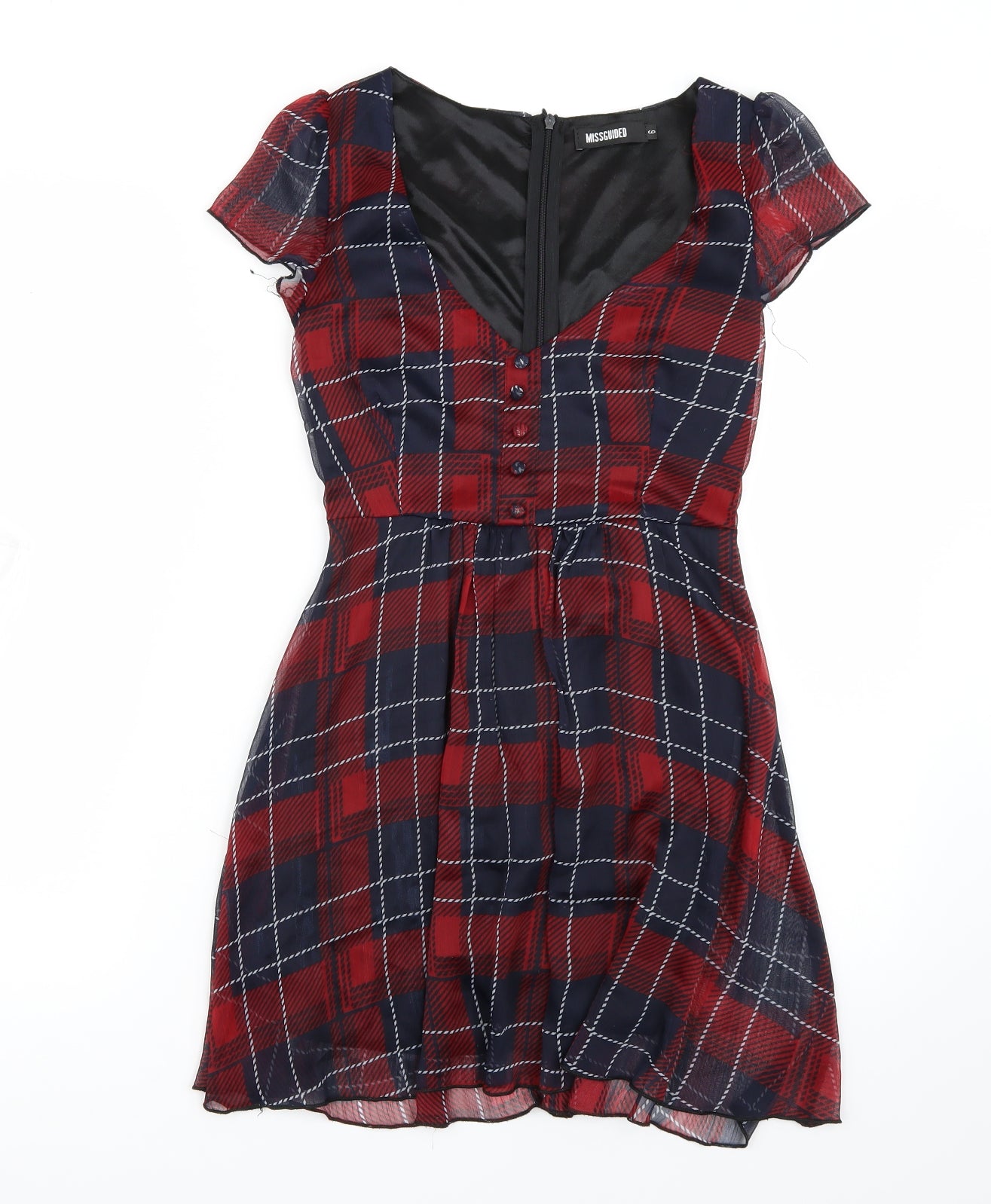 Missguided Womens Red Check Rayon A-Line  Size 6