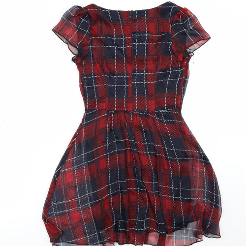 Missguided Womens Red Check Rayon A-Line  Size 6