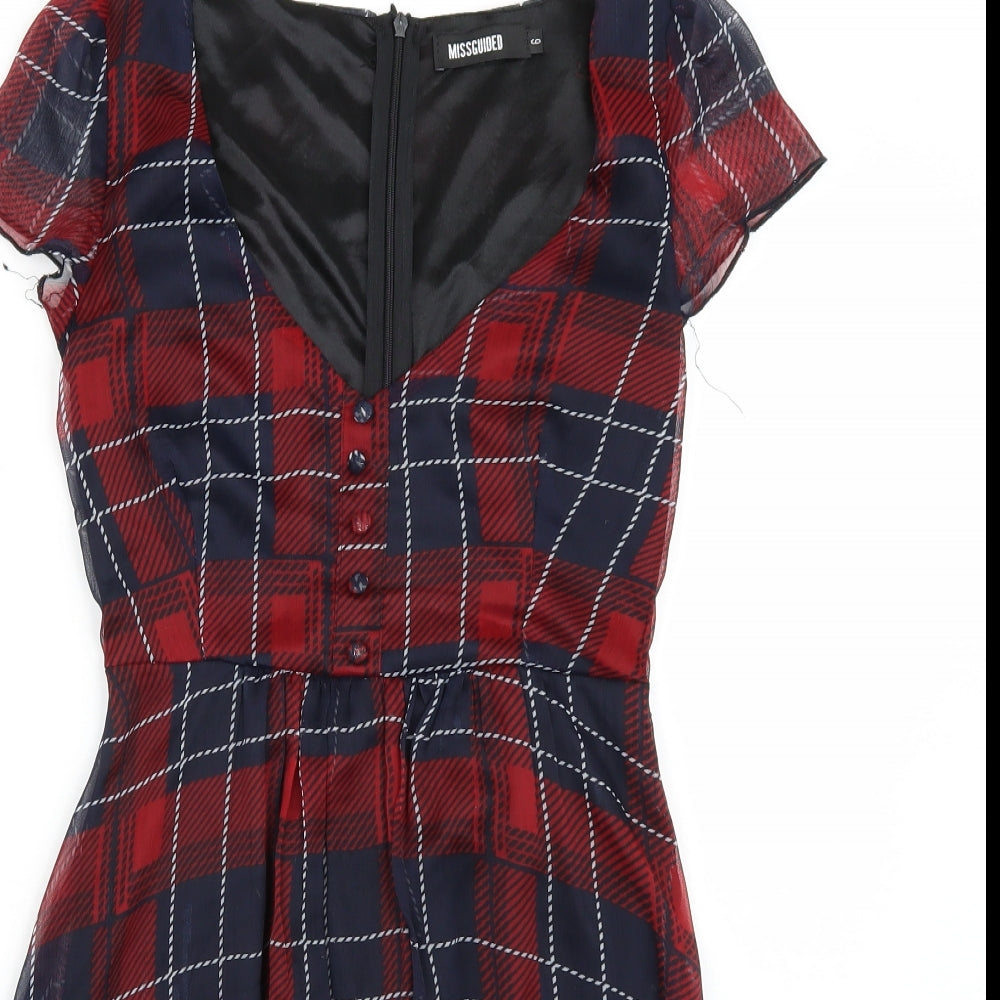Missguided Womens Red Check Rayon A-Line  Size 6