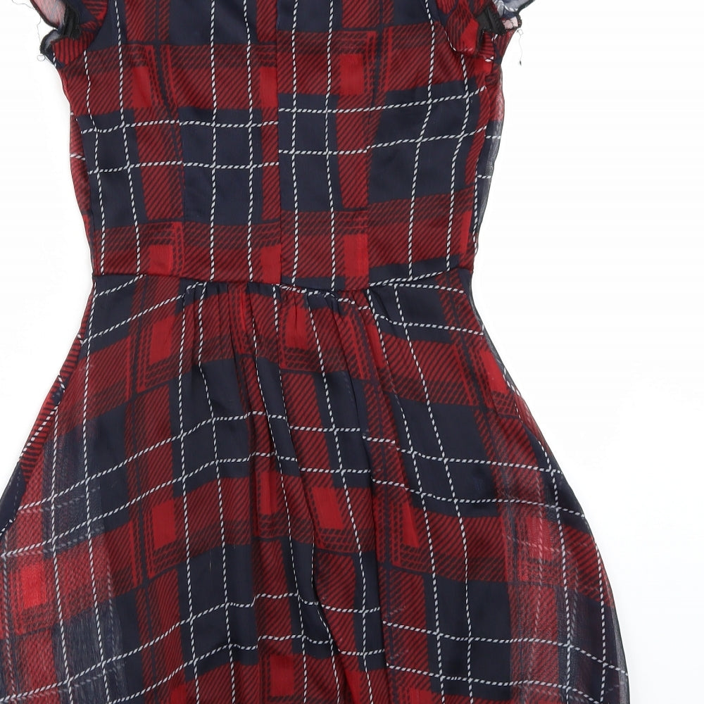 Missguided Womens Red Check Rayon A-Line  Size 6