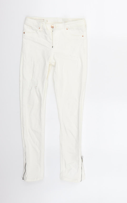 Front view of &denim girls’ white skinny jeans, size 10-11, years