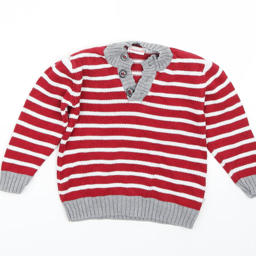 Liegeland Boys Red Striped  Pullover Jumper Size 2-3 Years