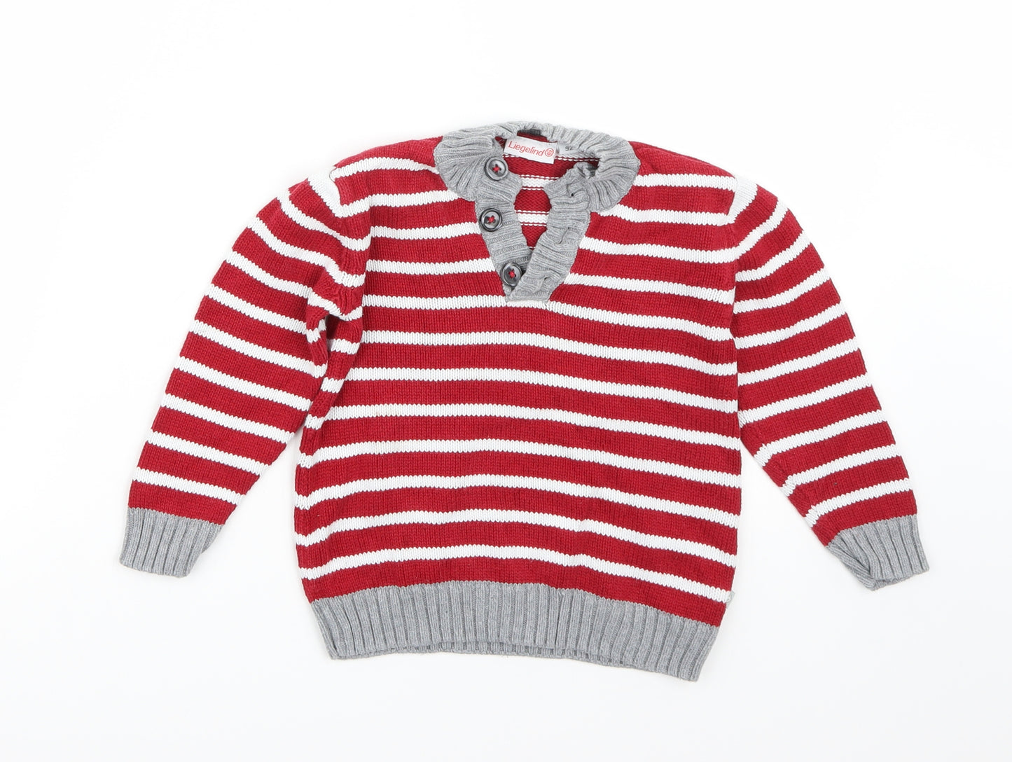 Liegeland Boys Red Striped  Pullover Jumper Size 2-3 Years