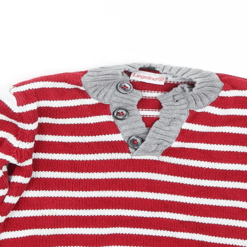 Liegeland Boys Red Striped  Pullover Jumper Size 2-3 Years