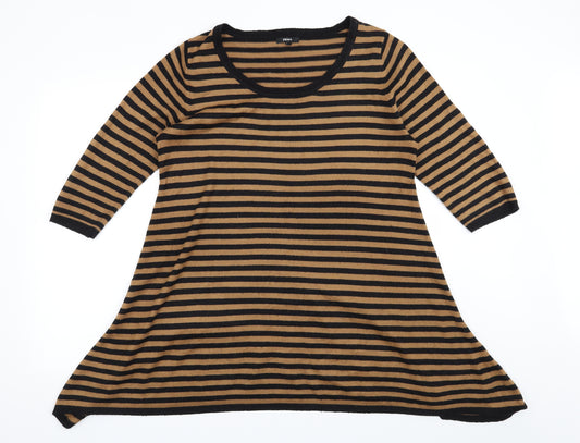 Front view of Papaya women’s brown striped jumper, size UK 12