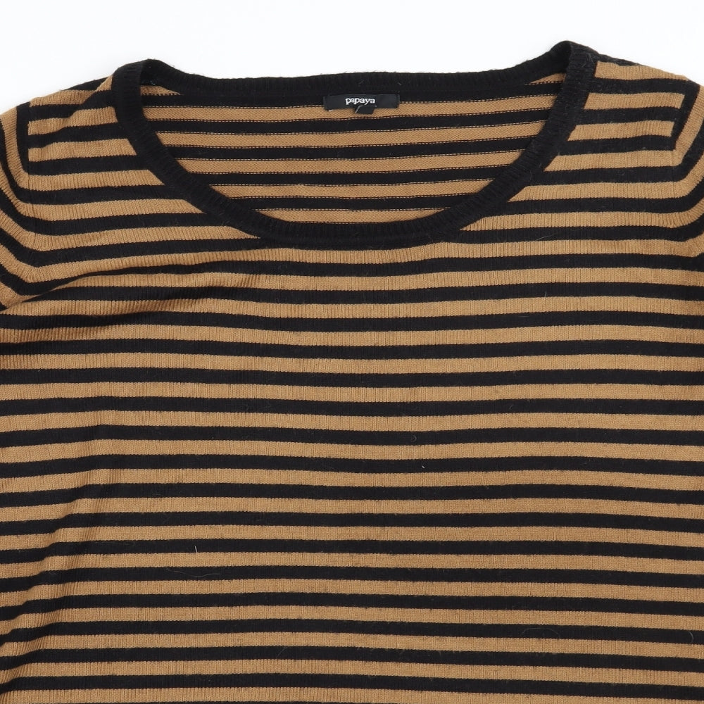 Papaya Womens Brown Striped  Pullover Jumper Size 12