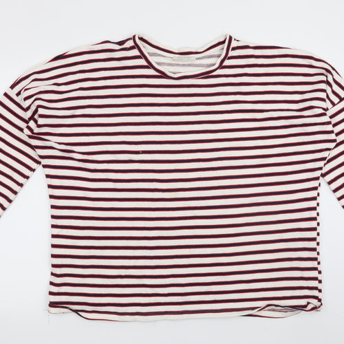 Zara Womens White Striped  Pullover Sweatshirt Size M