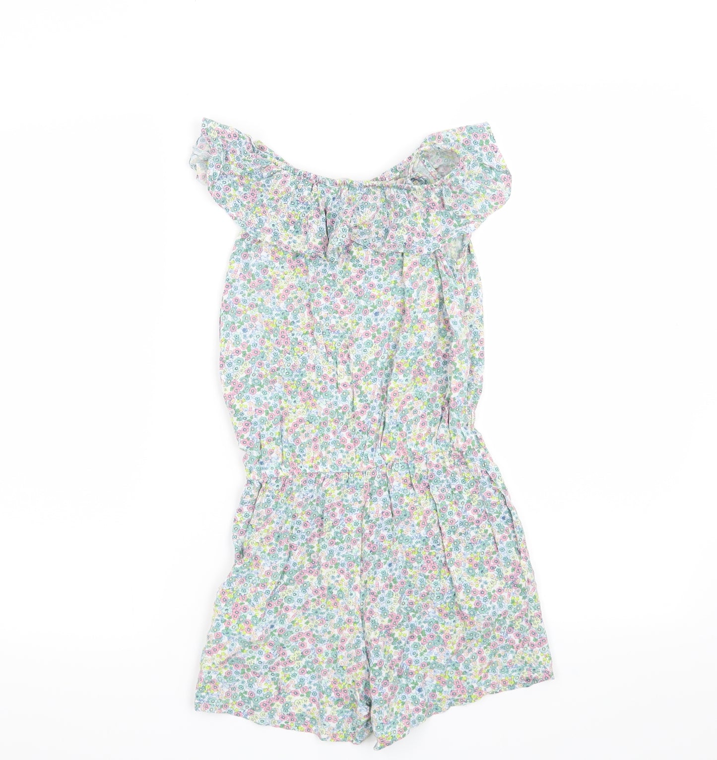 H&M Girls Green Floral  Playsuit One-Piece Size 8 Years