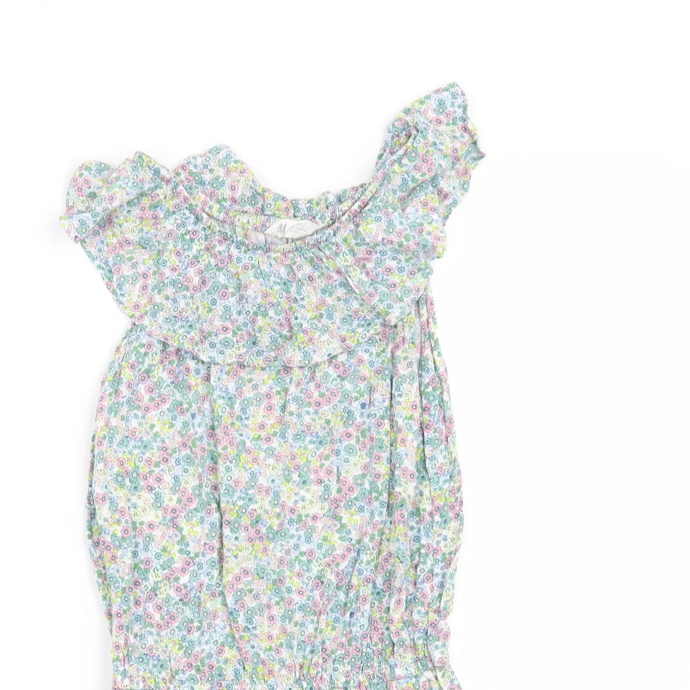 H&M Girls Green Floral  Playsuit One-Piece Size 8 Years