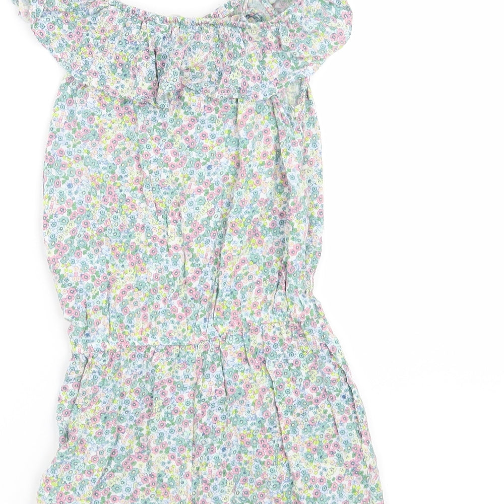 H&M Girls Green Floral  Playsuit One-Piece Size 8 Years