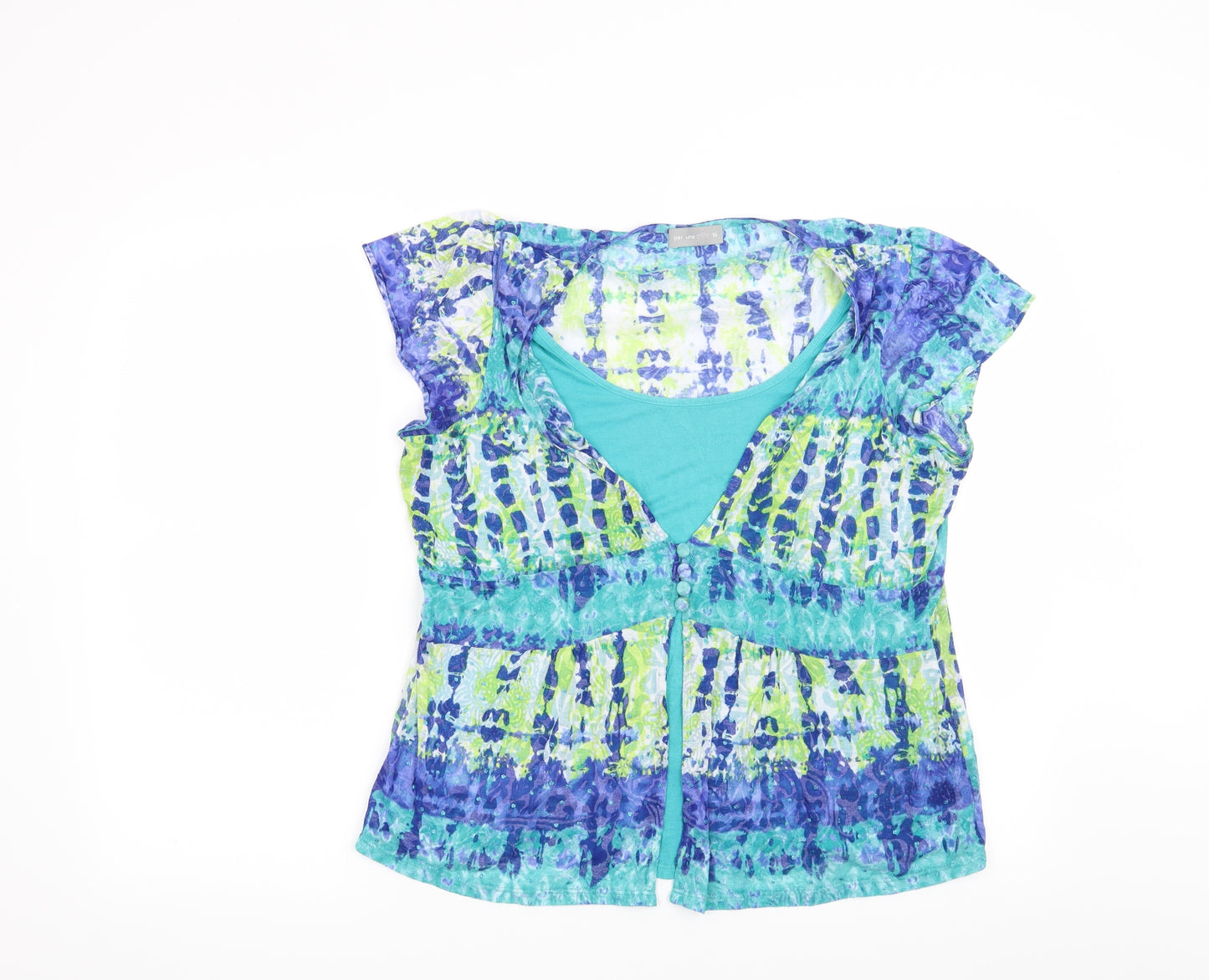 Per Una Womens Blue Geometric  Basic Blouse Size 16