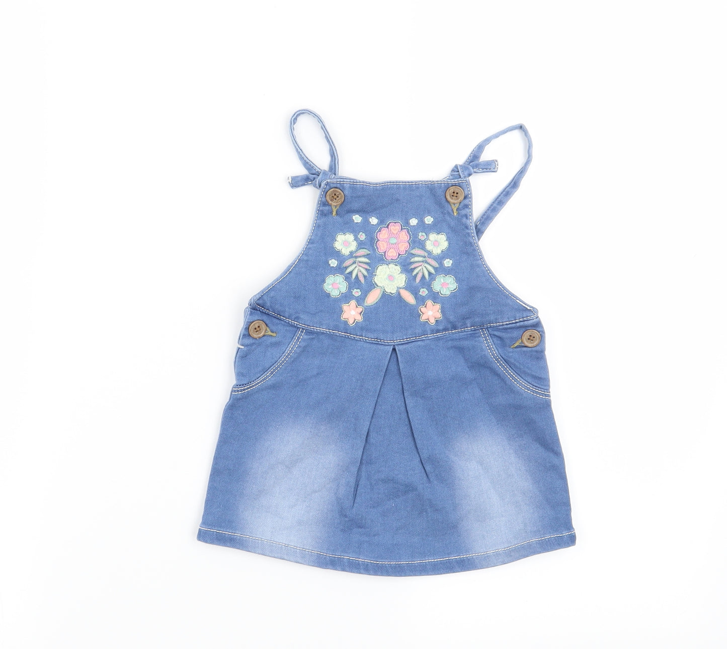 Nutmeg  Blue Floral  Pinafore/Dungaree Dress  Size 6-9 Months