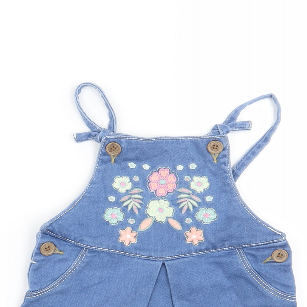 Nutmeg  Blue Floral  Pinafore/Dungaree Dress  Size 6-9 Months