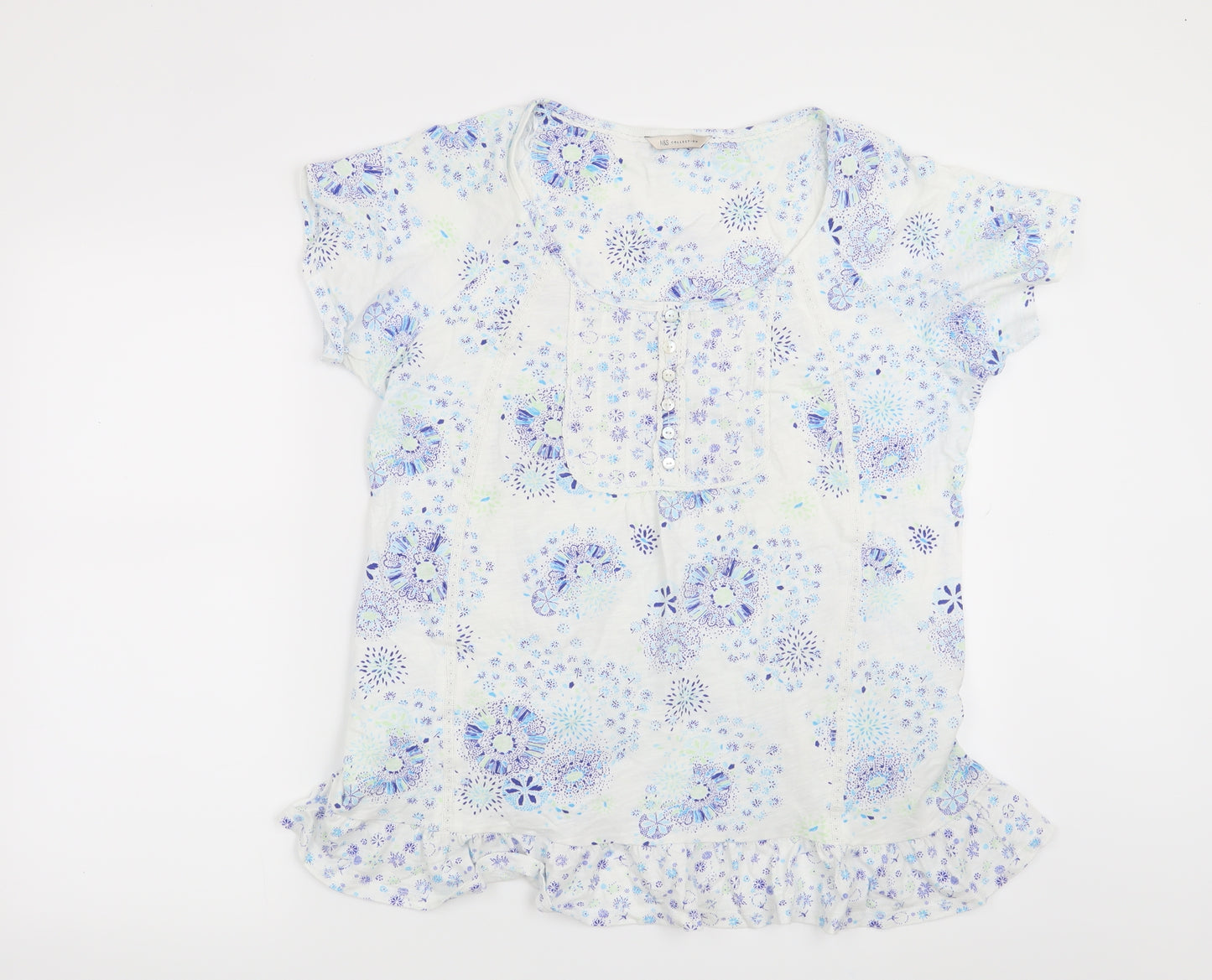 Marks and Spencer Womens White Floral  Basic T-Shirt Size 16