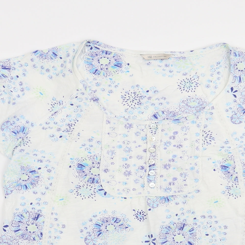 Marks and Spencer Womens White Floral  Basic T-Shirt Size 16