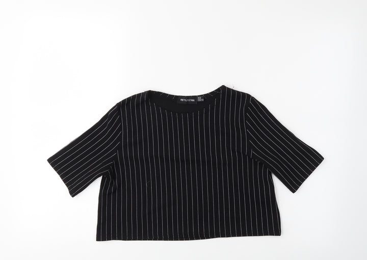 PRETTYLITTLETHING Womens Black Striped Basic T-Shirt Size 8