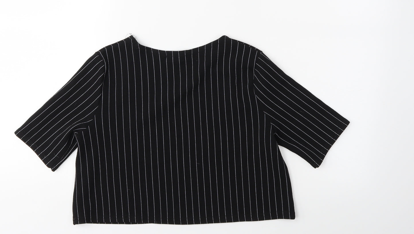 PRETTYLITTLETHING Womens Black Striped  Basic T-Shirt Size 8