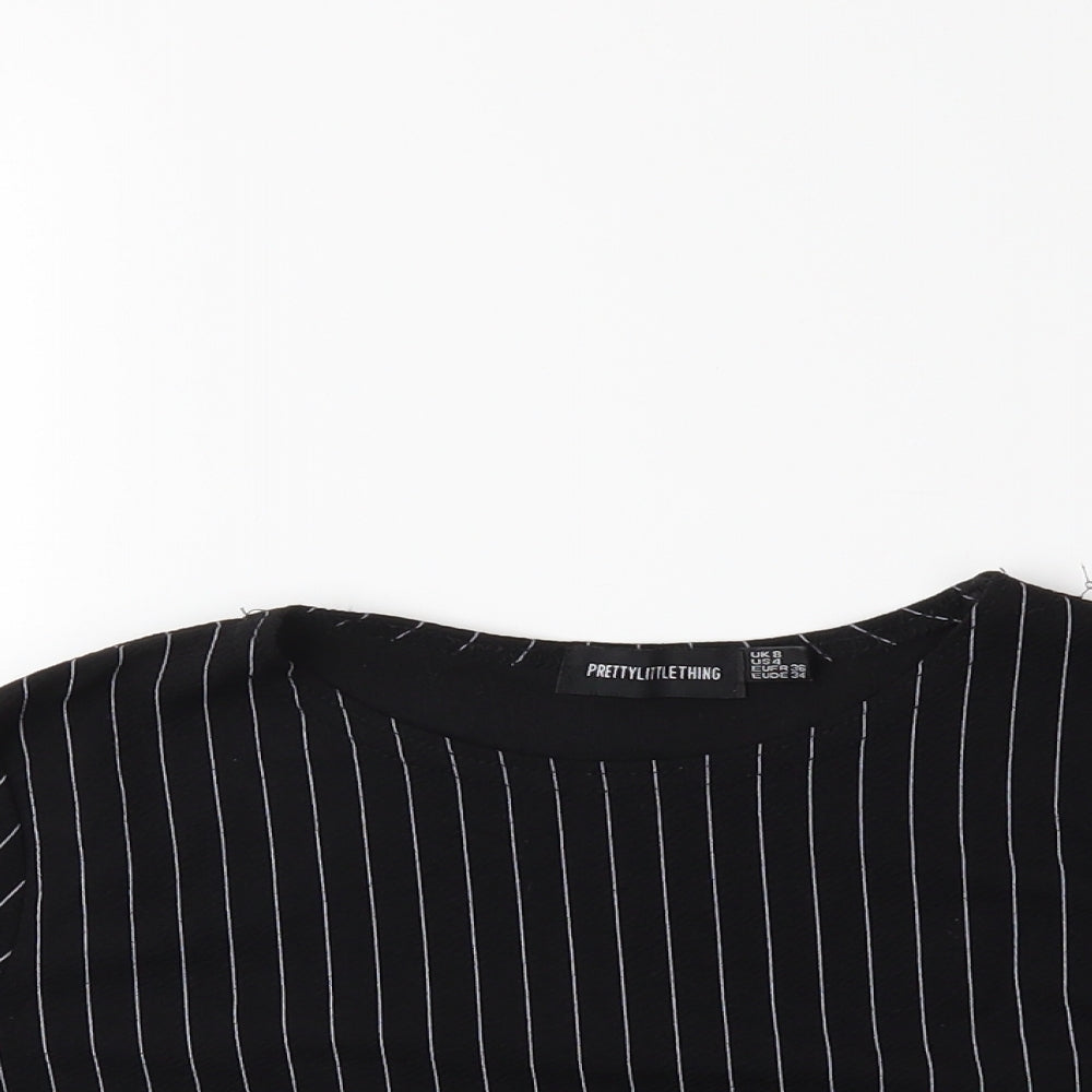 PRETTYLITTLETHING Womens Black Striped  Basic T-Shirt Size 8