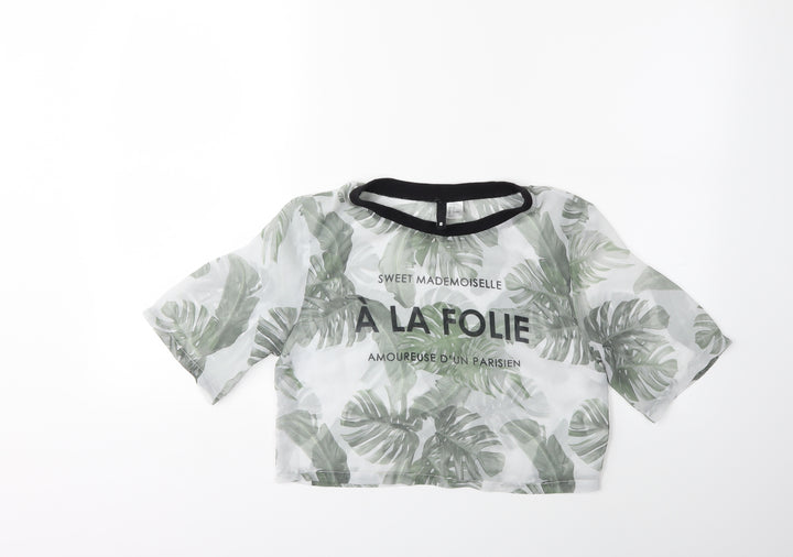 H&M Womens Green Floral  Basic T-Shirt Size 8