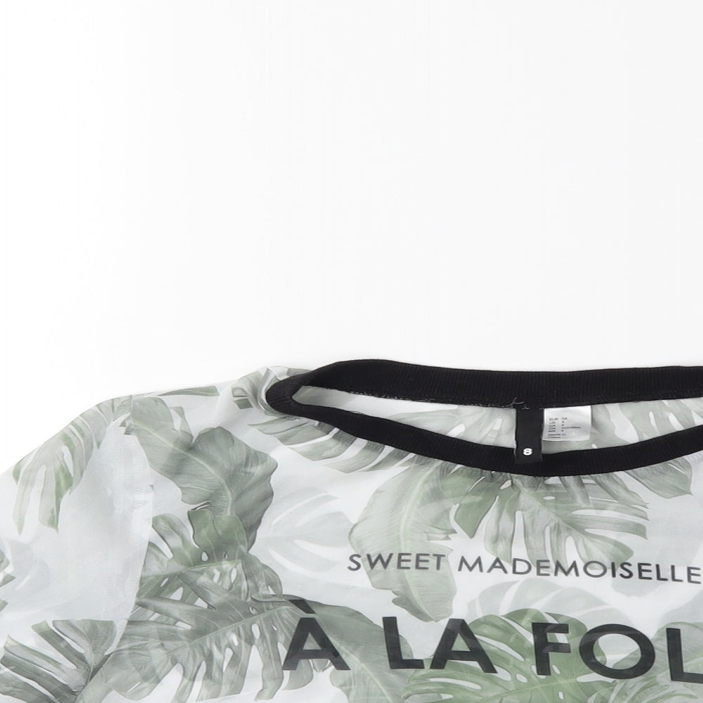 H&M Womens Green Floral  Basic T-Shirt Size 8