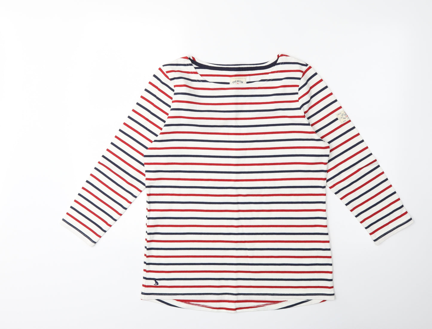 Joules Womens White Striped  Basic T-Shirt Size 12